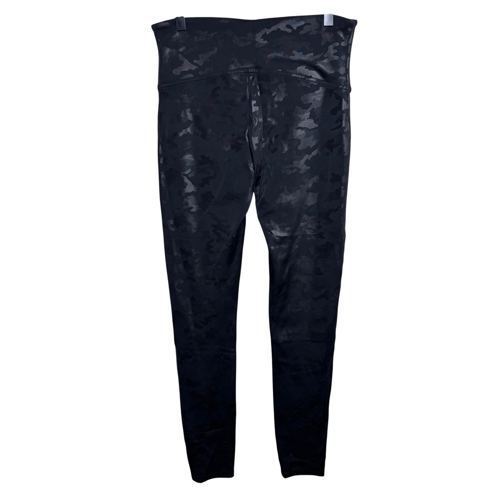 Spanx Matte Black High Rise Tummy Control Faux Leather Camo Leggings Women Large
